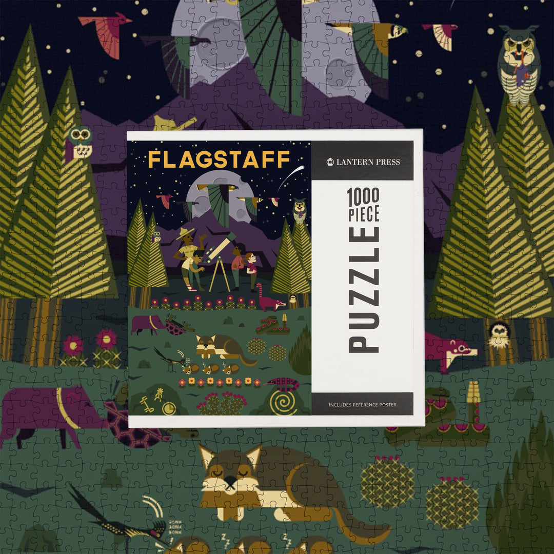 Flagstaff, Arizona, Desert at Night, Geometric, Jigsaw Puzzle Puzzle Lantern Press 