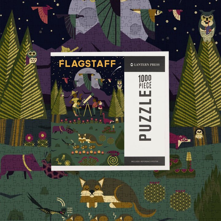 Flagstaff, Arizona, Desert at Night, Geometric, Jigsaw Puzzle Puzzle Lantern Press 