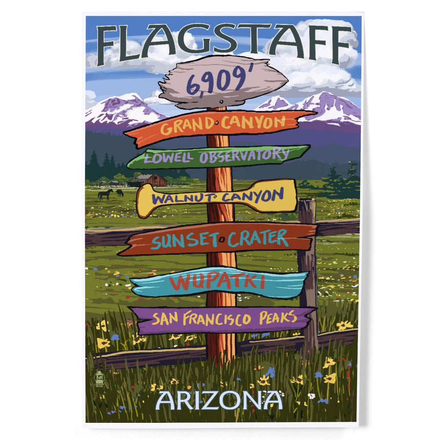 Flagstaff, Arizona, Destination Signpost, Art & Giclee Prints Art Lantern Press 