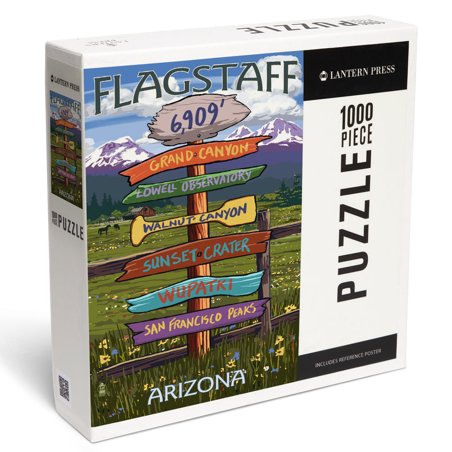 Flagstaff, Arizona, Destination Signpost, Jigsaw Puzzle Puzzle Lantern Press 