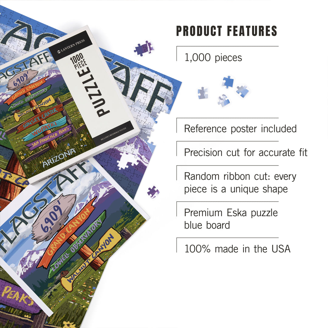 Flagstaff, Arizona, Destination Signpost, Jigsaw Puzzle Puzzle Lantern Press 