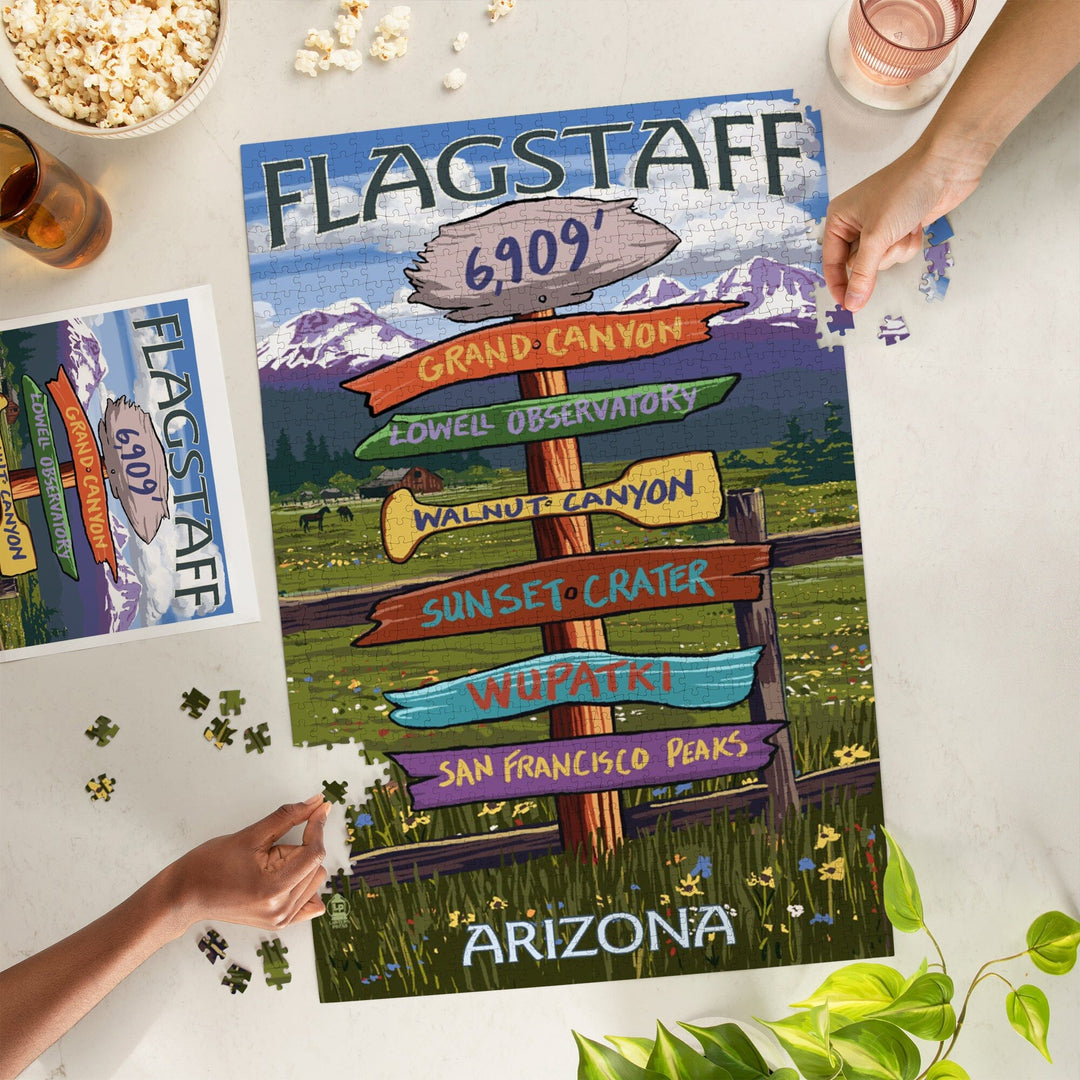 Flagstaff, Arizona, Destination Signpost, Jigsaw Puzzle Puzzle Lantern Press 