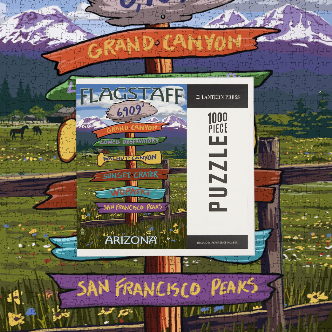 Flagstaff, Arizona, Destination Signpost, Jigsaw Puzzle Puzzle Lantern Press 