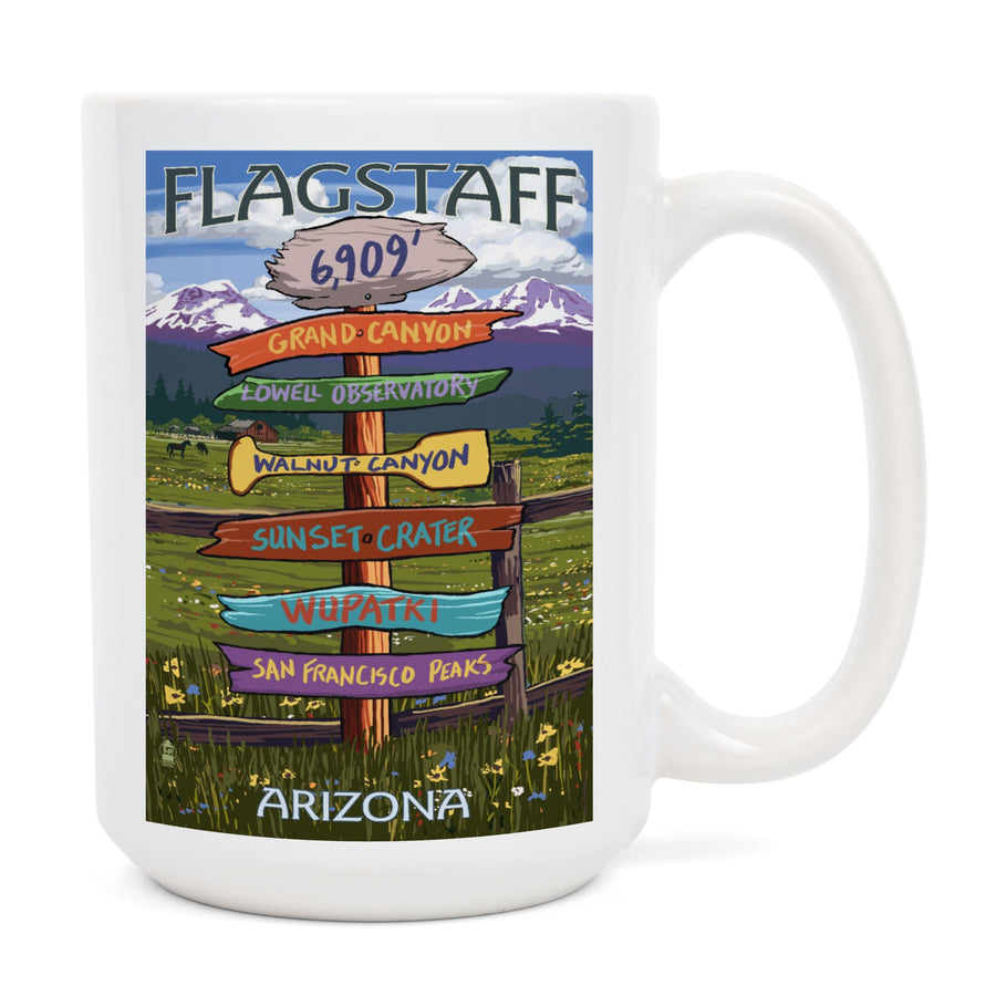 Flagstaff, Arizona, Destination Signpost, Lantern Press Artwork, Ceramic Mug Mugs Lantern Press 