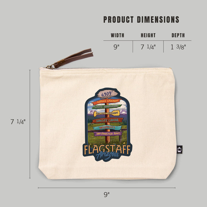 Flagstaff, Arizona, Destination Signpost,, Organic Cotton Zipper Pouch, Go Bag Go Bag Lantern Press 