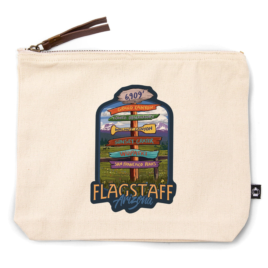 Flagstaff, Arizona, Destination Signpost,, Organic Cotton Zipper Pouch, Go Bag Go Bag Lantern Press 