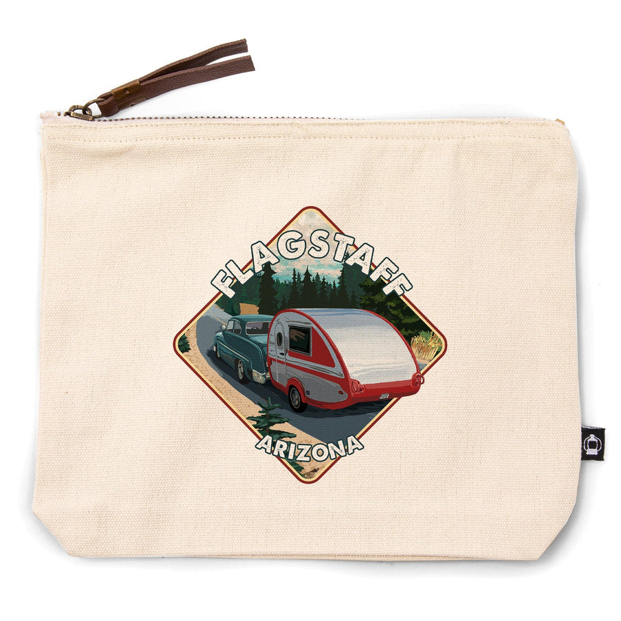 Flagstaff, Arizona, Retro Camper Cruise,, Organic Cotton Zipper Pouch, Go Bag Go Bag Lantern Press 