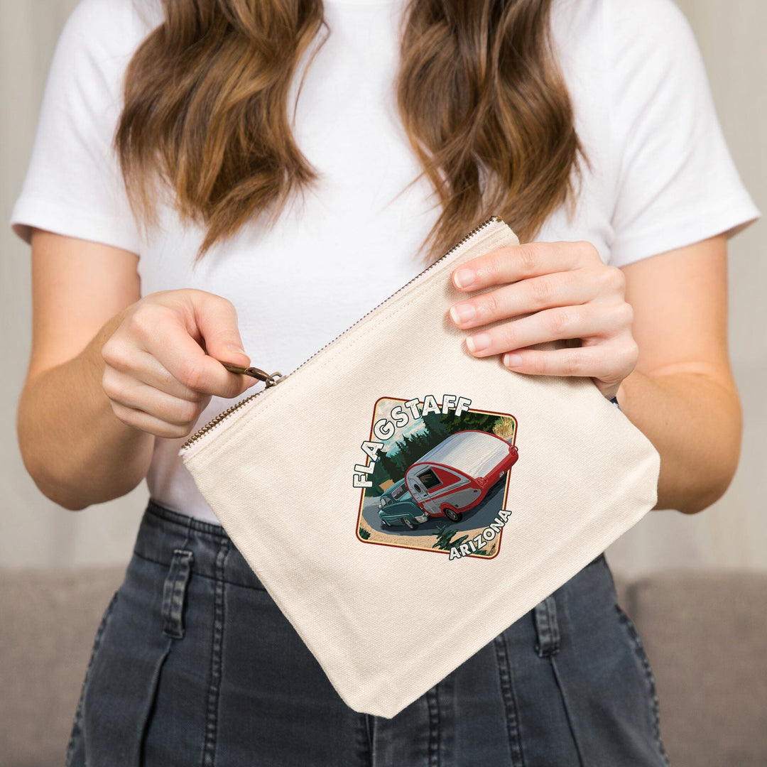 Flagstaff, Arizona, Retro Camper Cruise,, Organic Cotton Zipper Pouch, Go Bag Go Bag Lantern Press 