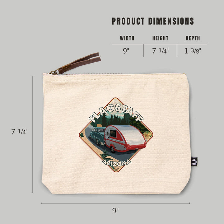 Flagstaff, Arizona, Retro Camper Cruise,, Organic Cotton Zipper Pouch, Go Bag Go Bag Lantern Press 