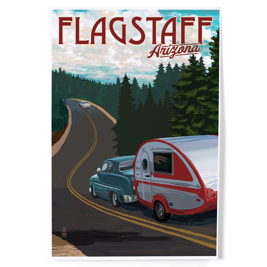 Flagstaff, Arizona, Retro Camper on Road, Art & Giclee Prints Art Lantern Press 