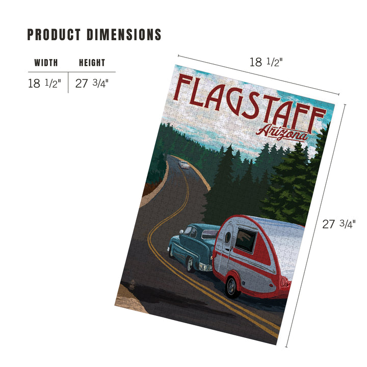 Flagstaff, Arizona, Retro Camper on Road, Jigsaw Puzzle Puzzle Lantern Press 