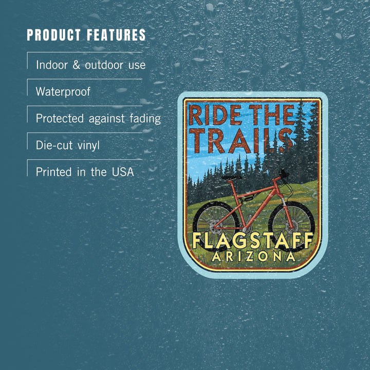 Flagstaff, Arizona, Ride the Trails, Bike, Contour, Vinyl Sticker - Lantern Press