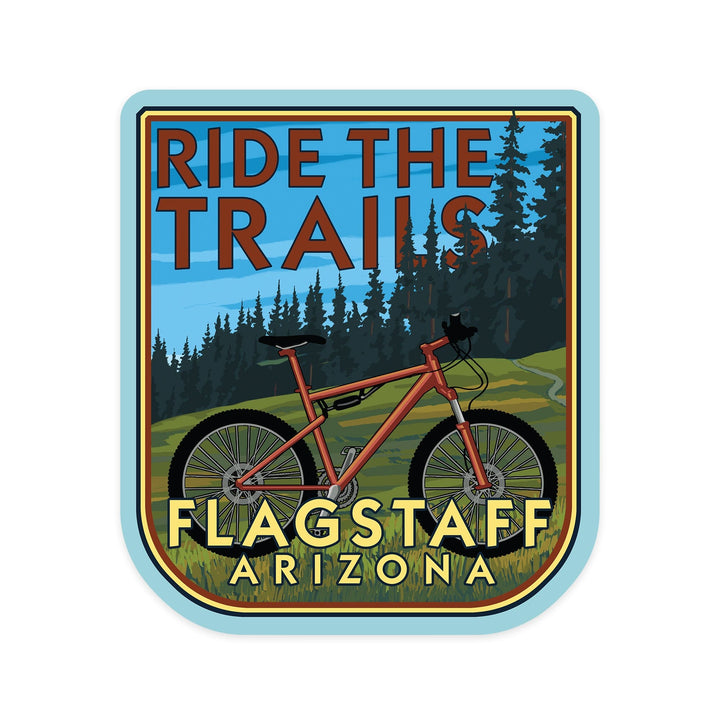 Flagstaff, Arizona, Ride the Trails, Bike, Contour, Vinyl Sticker - Lantern Press