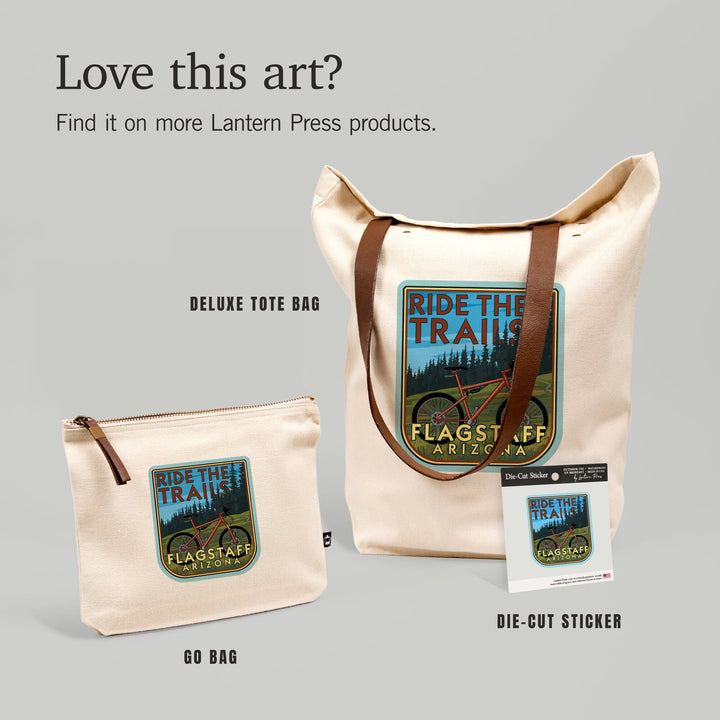 Flagstaff, Arizona, Ride the Trails, Bike,, Organic Cotton Zipper Pouch, Go Bag Go Bag Lantern Press 