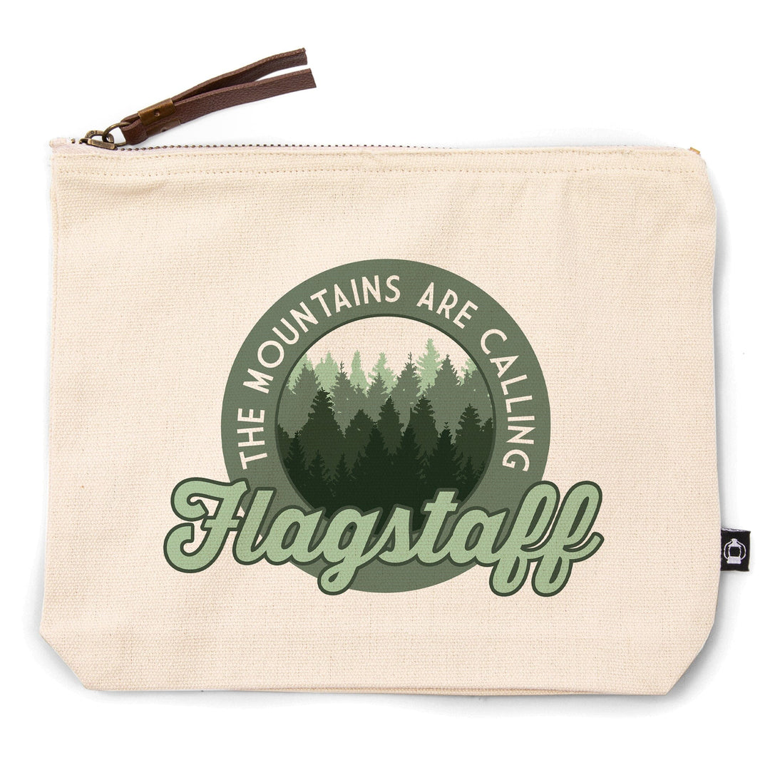 Flagstaff, Arizona, The Mountains Are Calling, Pine Forest,, Organic Cotton Zipper Pouch, Go Bag Go Bag Lantern Press 