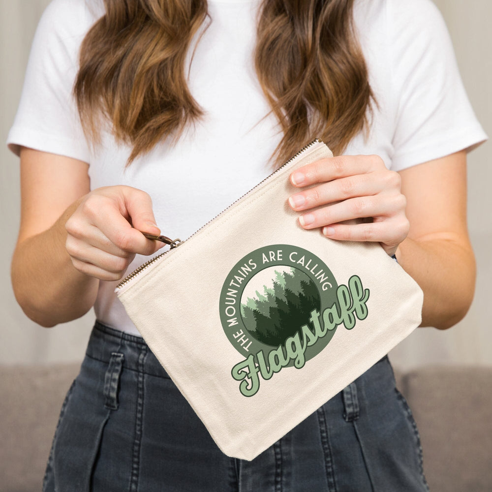 Flagstaff, Arizona, The Mountains Are Calling, Pine Forest,, Organic Cotton Zipper Pouch, Go Bag Go Bag Lantern Press 
