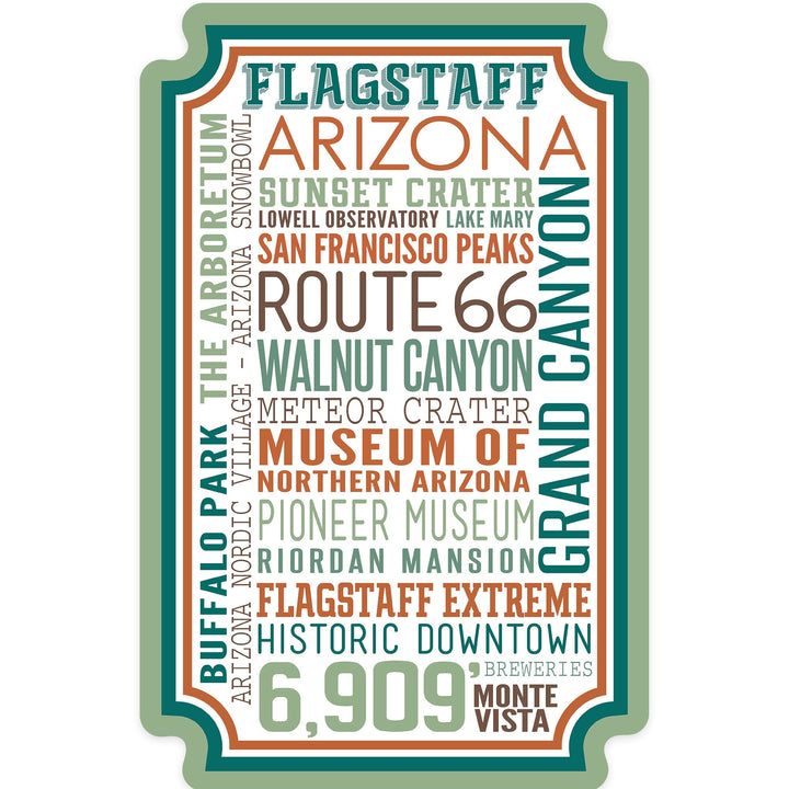 Flagstaff, Arizona, Typography, Contour, Vinyl Sticker Sticker Lantern Press 