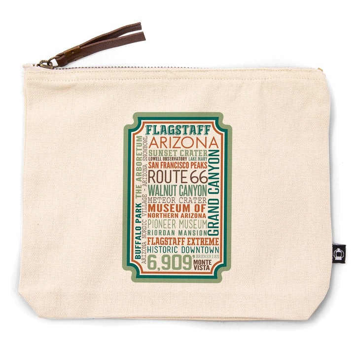 Flagstaff, Arizona, Typography,, Organic Cotton Zipper Pouch, Go Bag Go Bag Lantern Press 
