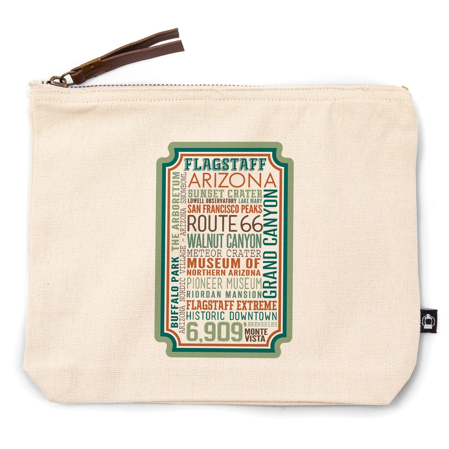 Flagstaff, Arizona, Typography,, Organic Cotton Zipper Pouch, Go Bag Go Bag Lantern Press 