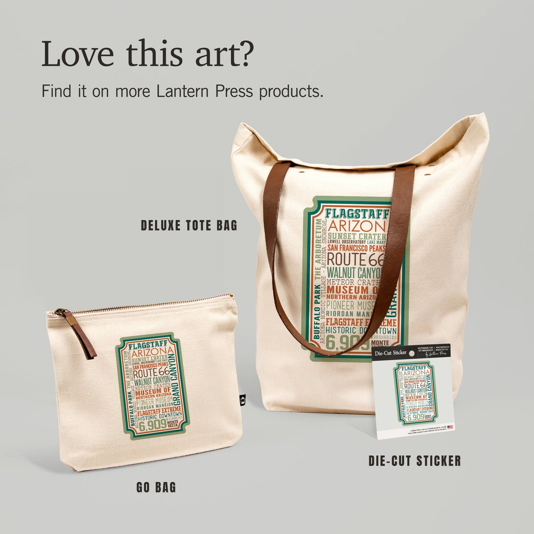 Flagstaff, Arizona, Typography,, Organic Cotton Zipper Pouch, Go Bag Go Bag Lantern Press 