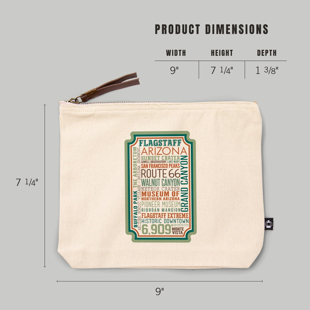 Flagstaff, Arizona, Typography,, Organic Cotton Zipper Pouch, Go Bag Go Bag Lantern Press 
