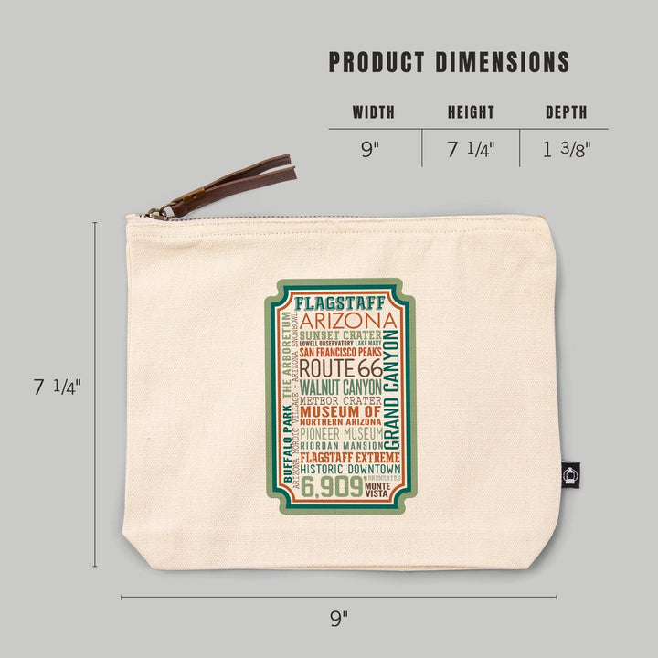 Flagstaff, Arizona, Typography,, Organic Cotton Zipper Pouch, Go Bag Go Bag Lantern Press 