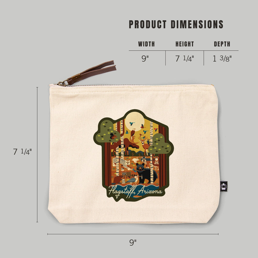 Flagstaff, Arizona, Woodland Animals, Geo,, Organic Cotton Zipper Pouch, Go Bag Go Bag Lantern Press 