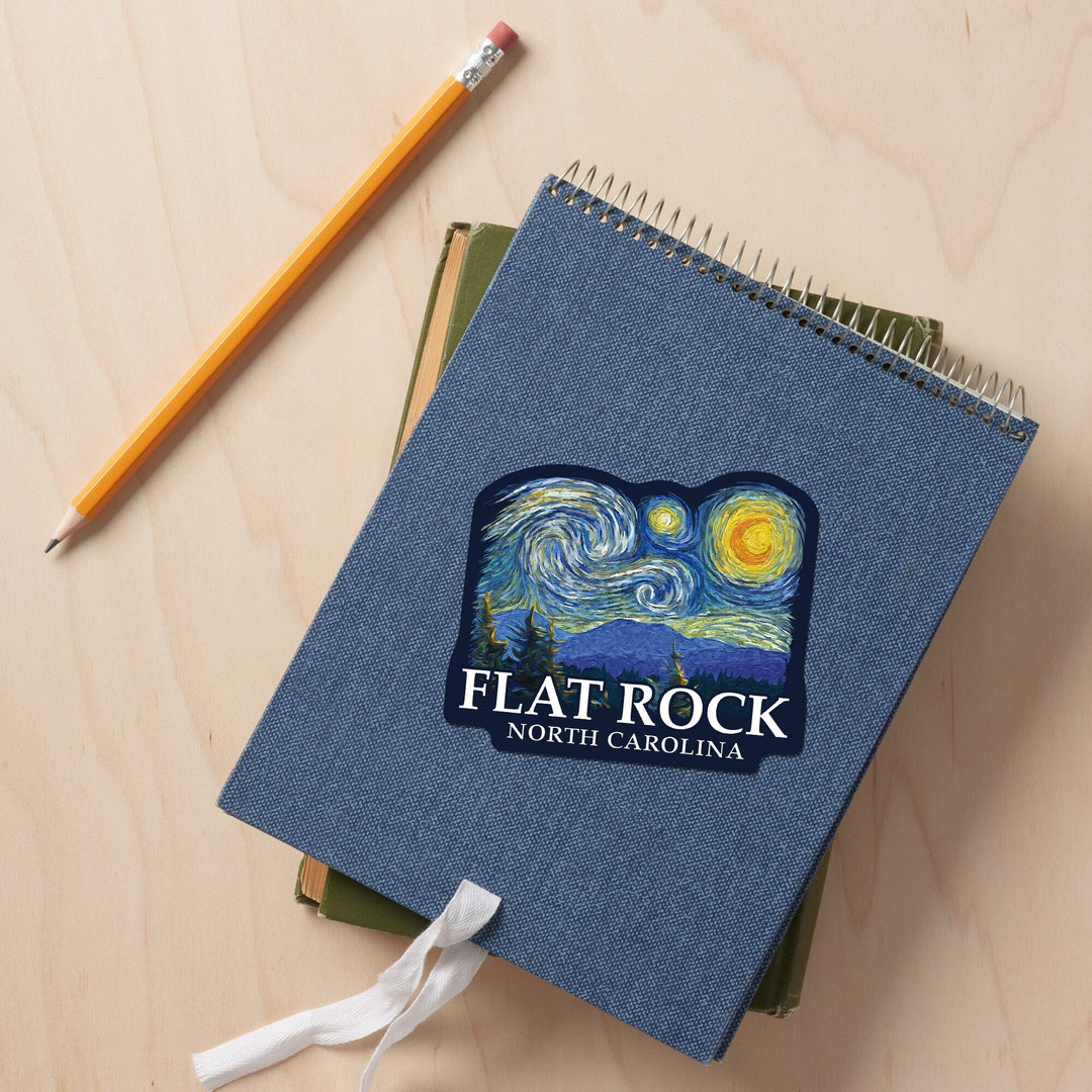 Flat Rock, North Carolina, Starry Night, Contour, Vinyl Sticker Sticker Lantern Press 