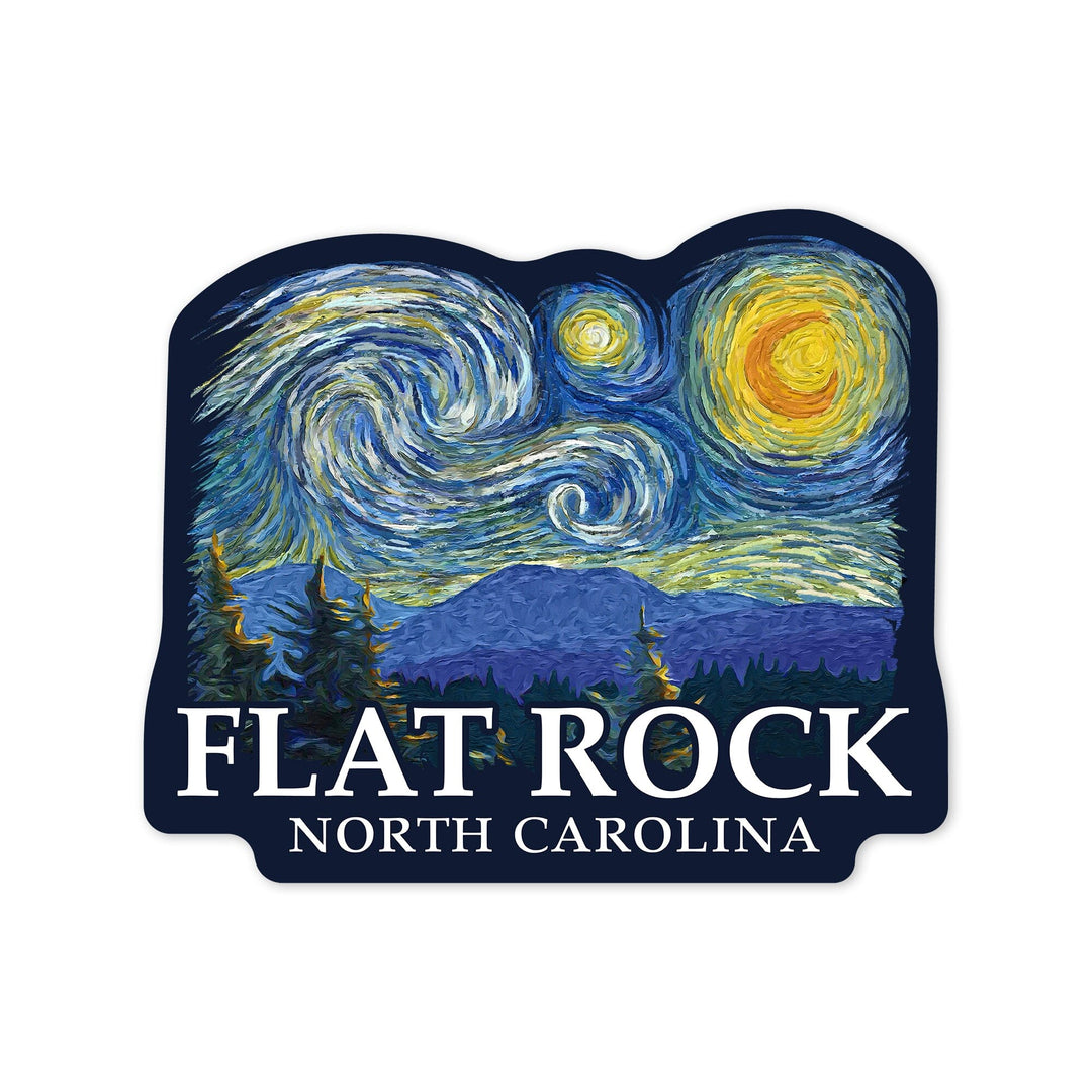 Flat Rock, North Carolina, Starry Night, Contour, Vinyl Sticker Sticker Lantern Press 