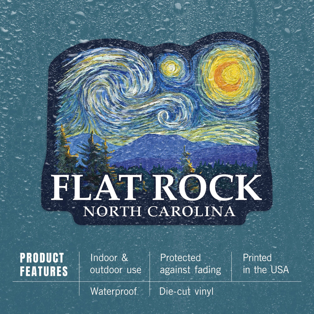 Flat Rock, North Carolina, Starry Night, Contour, Vinyl Sticker Sticker Lantern Press 