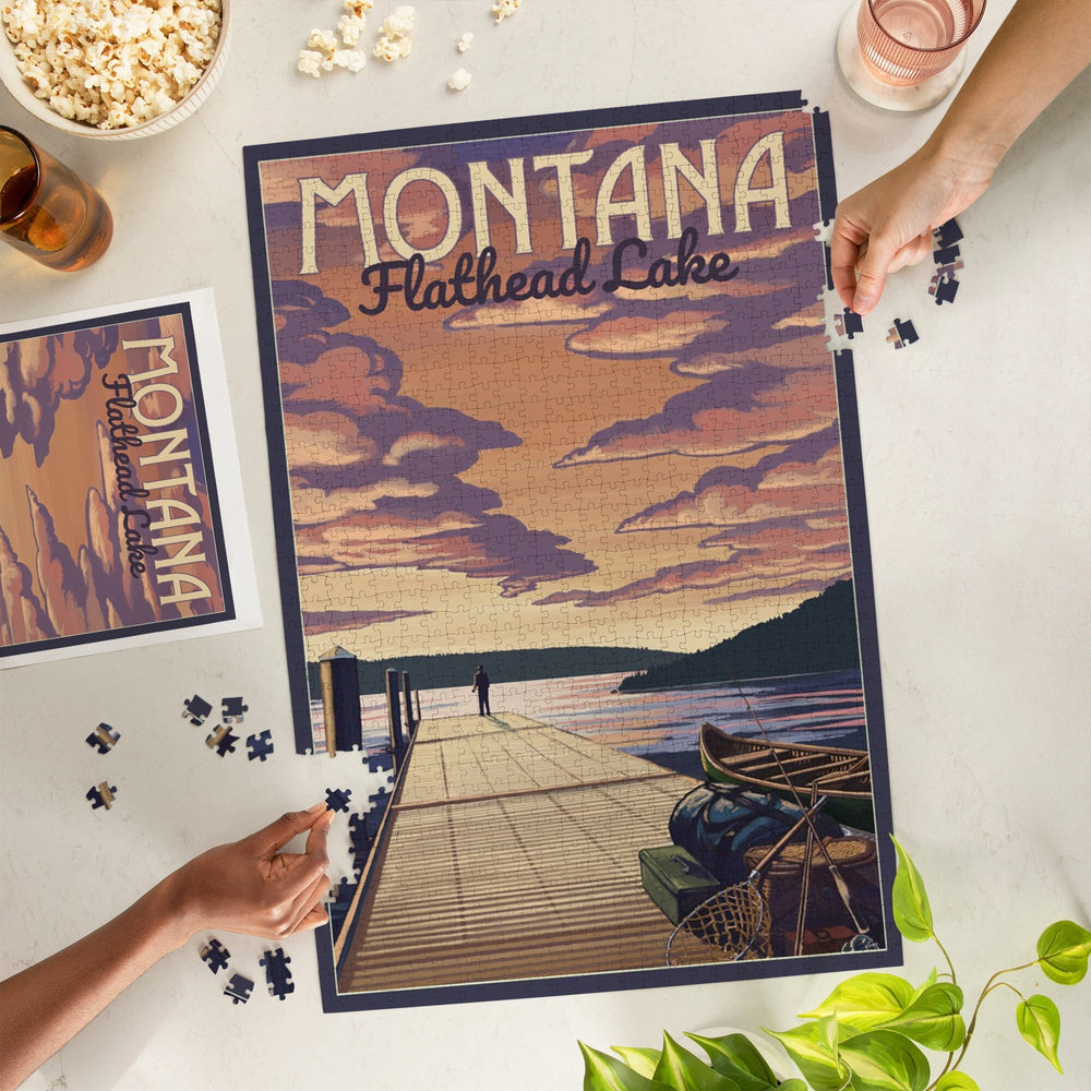 Flathead Lake, Montana, Dock and Lake Scene, Jigsaw Puzzle Puzzle Lantern Press 
