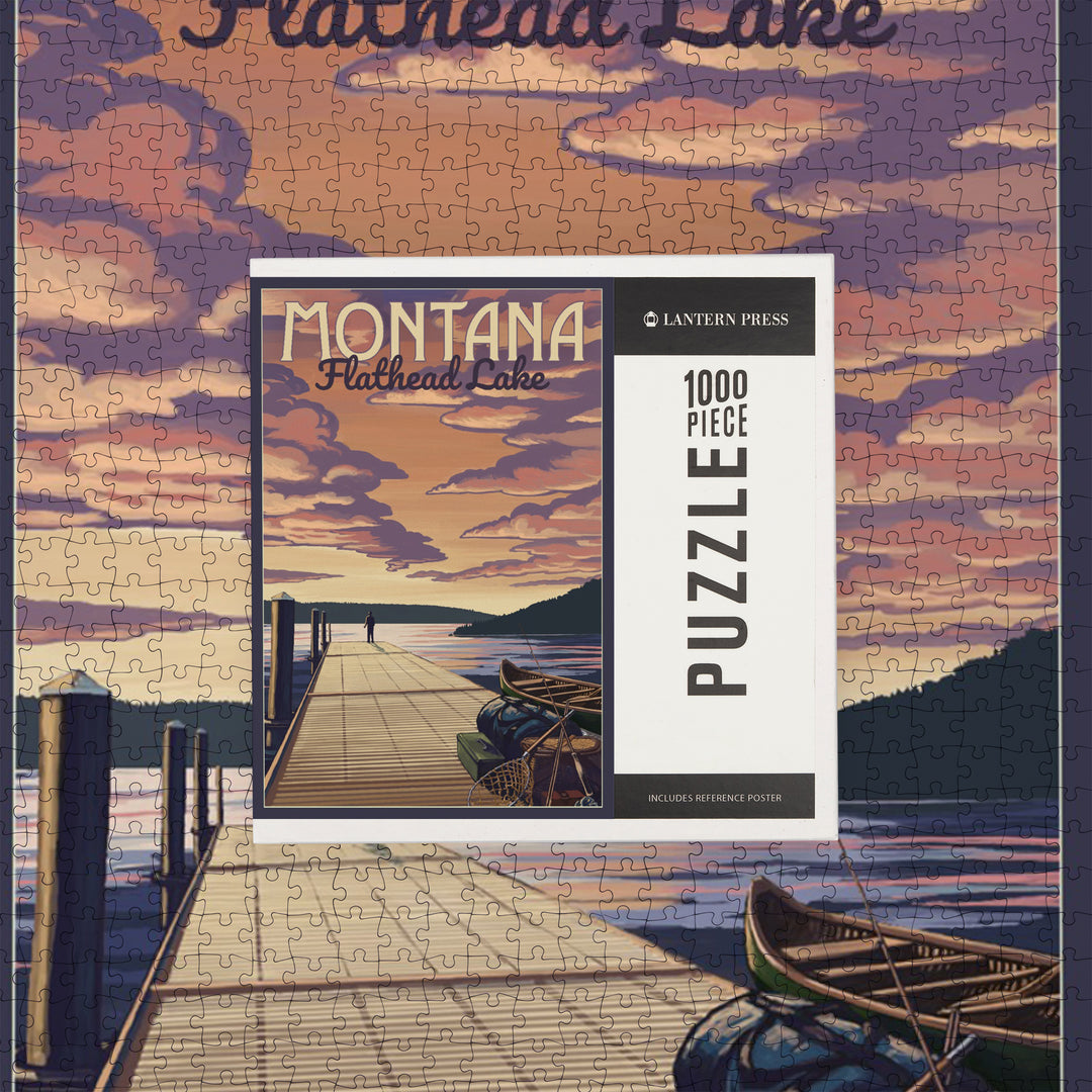Flathead Lake, Montana, Dock and Lake Scene, Jigsaw Puzzle Puzzle Lantern Press 