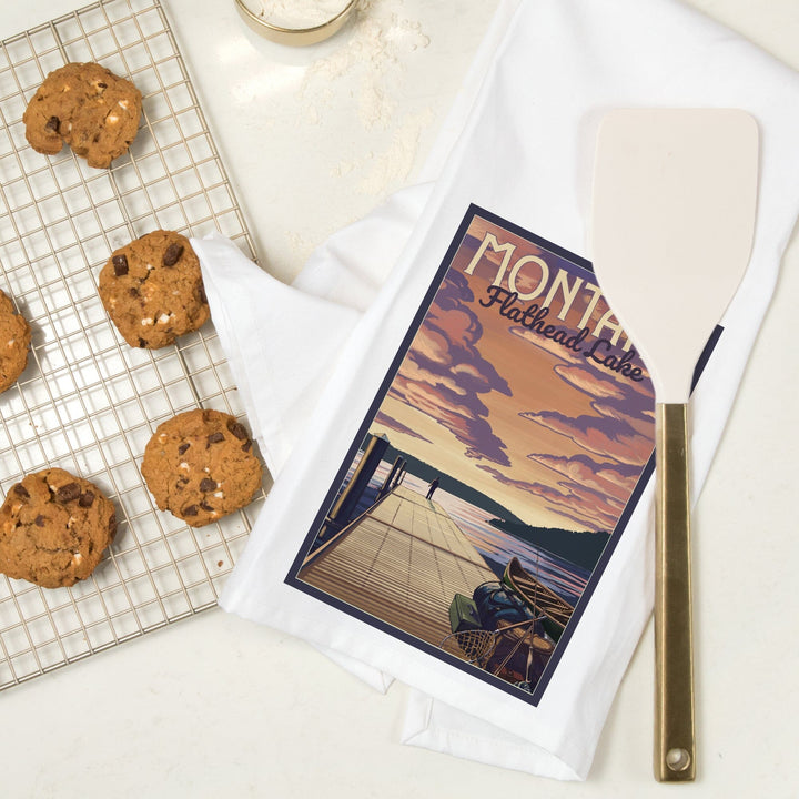 Flathead Lake, Montana, Dock and Lake Scene, Organic Cotton Kitchen Tea Towels Kitchen Lantern Press 