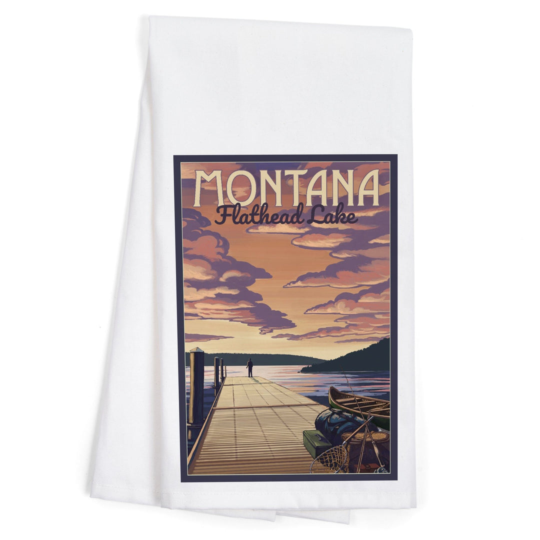 Flathead Lake, Montana, Dock and Lake Scene, Organic Cotton Kitchen Tea Towels Kitchen Lantern Press 