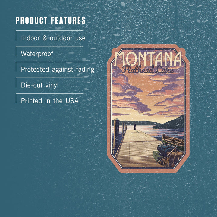 Flathead Lake, Montana, Dock & Lake Scene, Contour, Lantern Press Artwork, Vinyl Sticker Sticker Lantern Press 