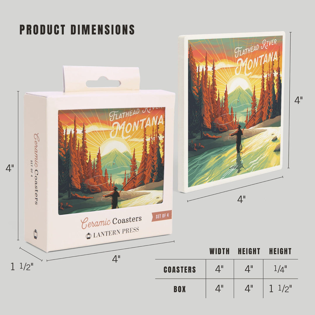 Flathead River, Montana, Get Outside Series, This is Living, Fishing with Mountain, Coasters Coasters Lantern Press 