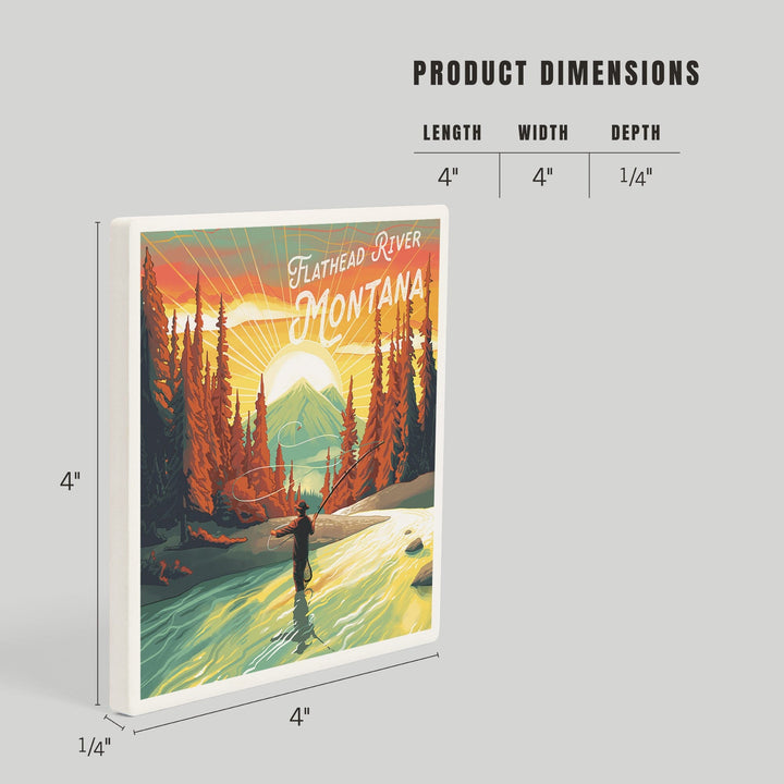 Flathead River, Montana, Get Outside Series, This is Living, Fishing with Mountain, Coasters Coasters Lantern Press 