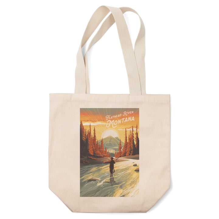 Flathead River, Montana, Get Outside Series, This is Living, Fishing with Mountain, Tote Bag Totes Lantern Press 