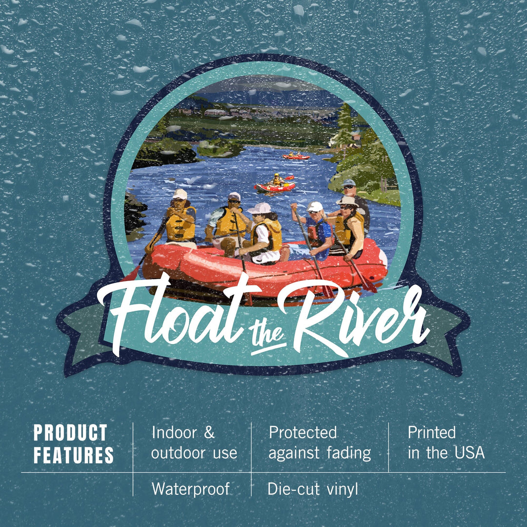 Float the River, Rafters on the River, Contour, Vinyl Sticker Sticker Lantern Press 