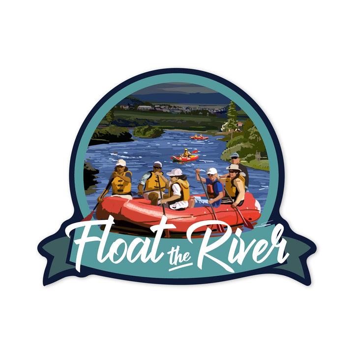 Float the River, Rafters on the River, Contour, Vinyl Sticker Sticker Lantern Press 