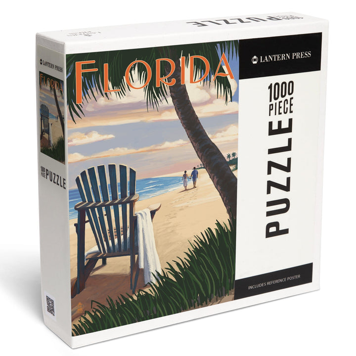 Florida, Adirondack Chairs and Sunset, Jigsaw Puzzle Puzzle Lantern Press 