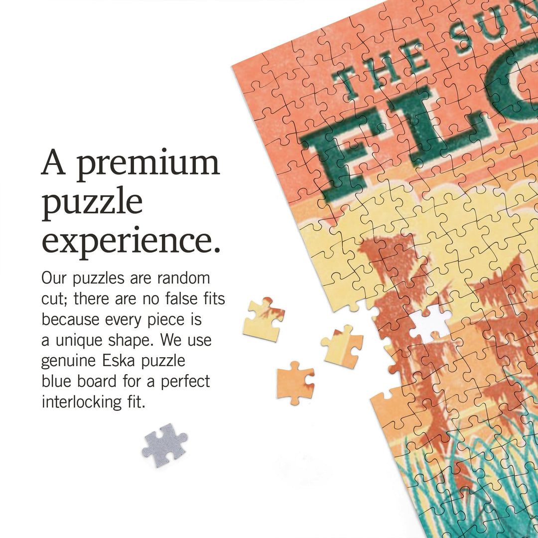 Florida, Alligator Vintage Print Press, The Sunshine State, Jigsaw Puzzle Puzzle Lantern Press 