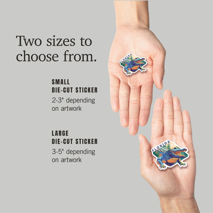 Florida, Alligator, Vivid, Contour, Vinyl Sticker Sticker Lantern Press 
