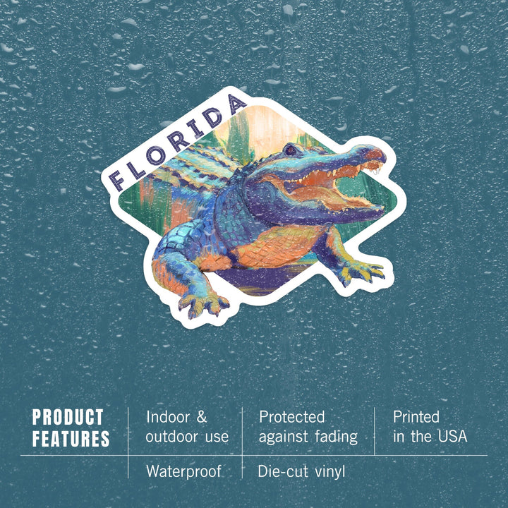 Florida, Alligator, Vivid, Contour, Vinyl Sticker Sticker Lantern Press 