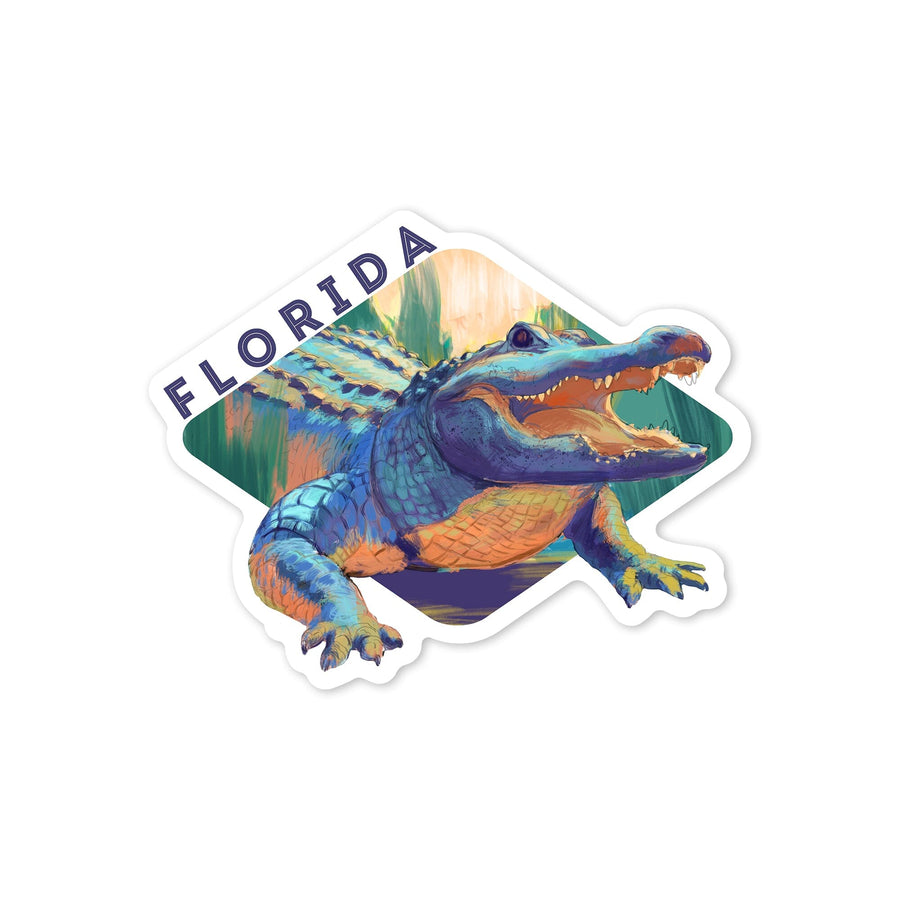 Florida, Alligator, Vivid, Contour, Vinyl Sticker Sticker Lantern Press 