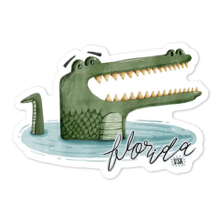 Florida, Alligator, Watercolor, Contour, Lantern Press Artwork, Vinyl Sticker Sticker Lantern Press 