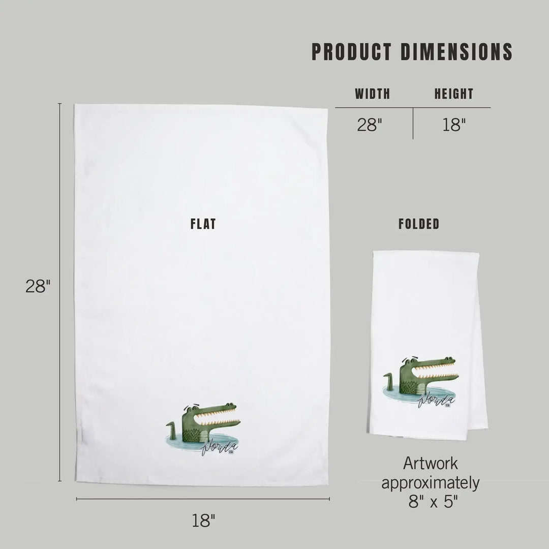 Florida, Alligator, Watercolor, Contour, Organic Cotton Kitchen Tea Towels Kitchen Lantern Press 