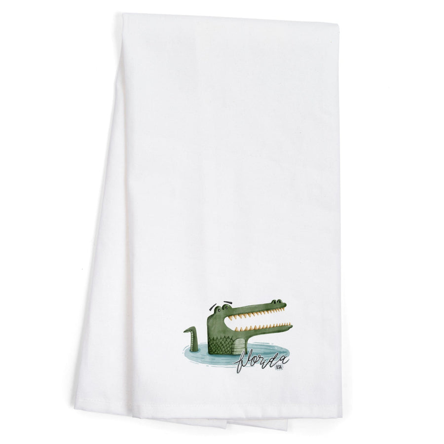 Florida, Alligator, Watercolor, Contour, Organic Cotton Kitchen Tea Towels Kitchen Lantern Press 