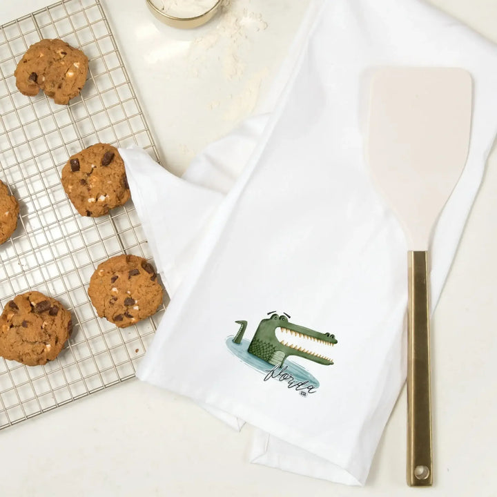 Florida, Alligator, Watercolor, Contour, Organic Cotton Kitchen Tea Towels Kitchen Lantern Press 