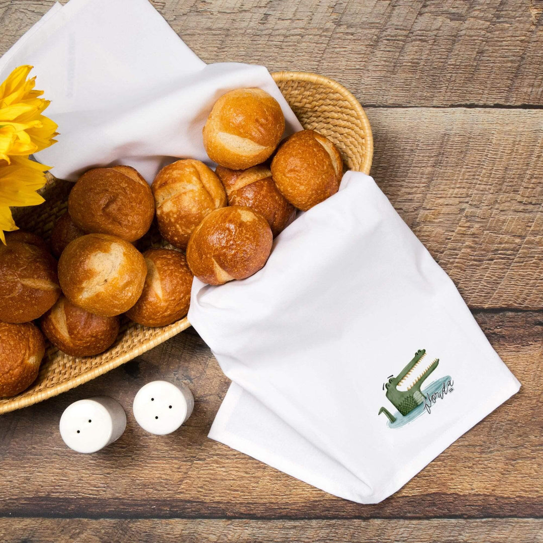 Florida, Alligator, Watercolor, Contour, Organic Cotton Kitchen Tea Towels Kitchen Lantern Press 